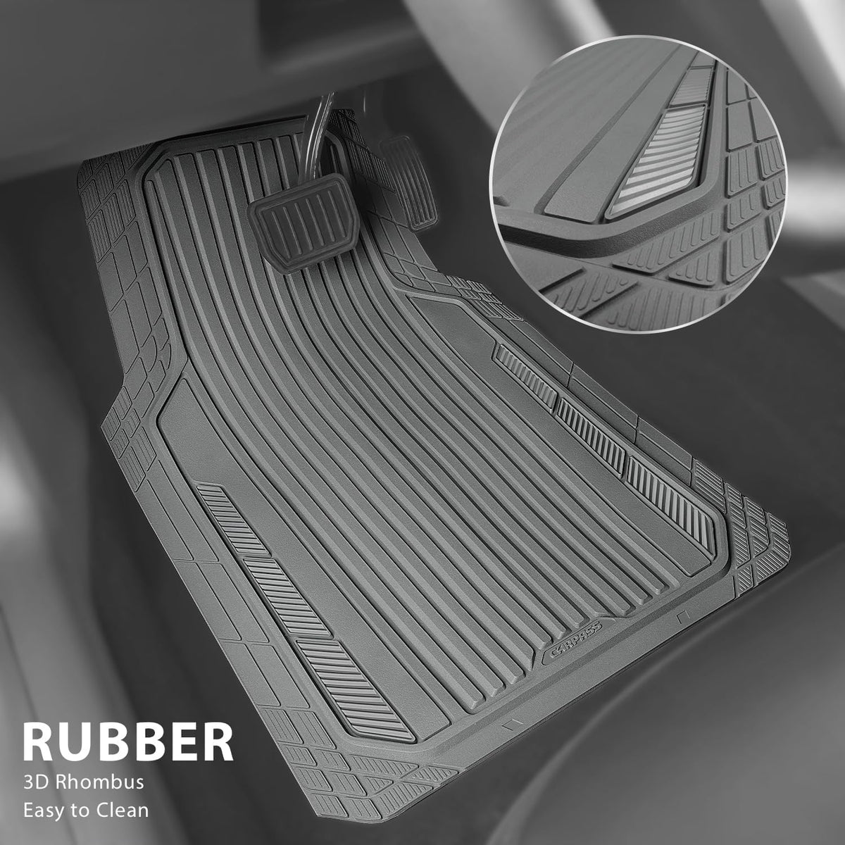CAR PASS Heavy Duty Sporty Rubber Car Mats, Deep Dish All Weather Car Floor Mats Full Set, Waterproof Anti-Slip Automotive Matts Rugs Trim to Fit for Most Sedans SUVs Vans, 4-Piece All Gray