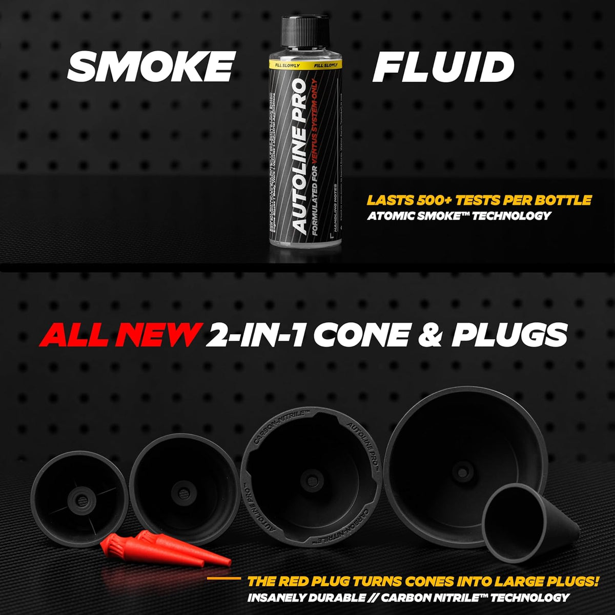 AutoLine Pro Automotive Ventus Smoke Machine Leak Tester EVAP Vacuum - World's #1 Self-Powered Li-Ion Battery Unit - OEM Odorless Fluid Lasts 500 Tests - Built-in Air Compressor - Cone Cap Plugs