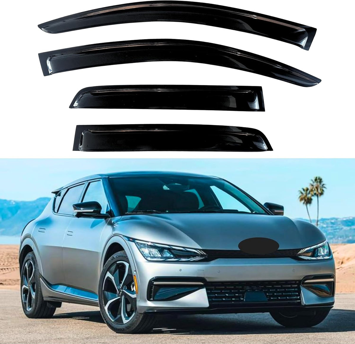 KPY Window Visor Compatible with Kia EV6 2022-2024 (Excludes Turbo), 4PC Rain Guard Side Window Vent Deflectors Tape-On Style, 2022 2023 2024