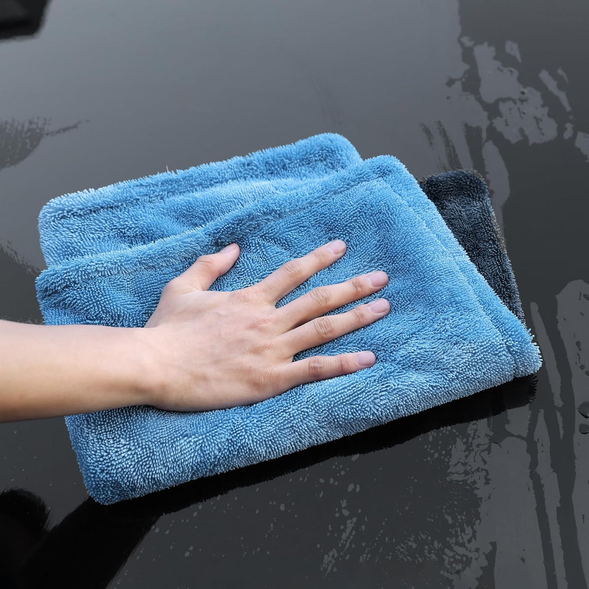 LIVOS Extra Large Car Drying Towel, Twisted Terry Microfiber Towels for Cars, 1000GSM Professional Quick Dry Cleaning Cloth for Car, Scratch-Free, Absorbent Wash Towel, 25" x 36" (Blue&Grey)