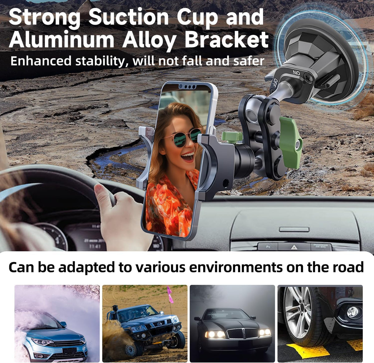 HEMMOTOP Suction Cup Car Phone Mount, 12 in Heavy Duty Metal Cell Phone Holder for Windshield, 360° Rotation Vacuum Magic Arm for iPhone All Smartphone & Cars Truck