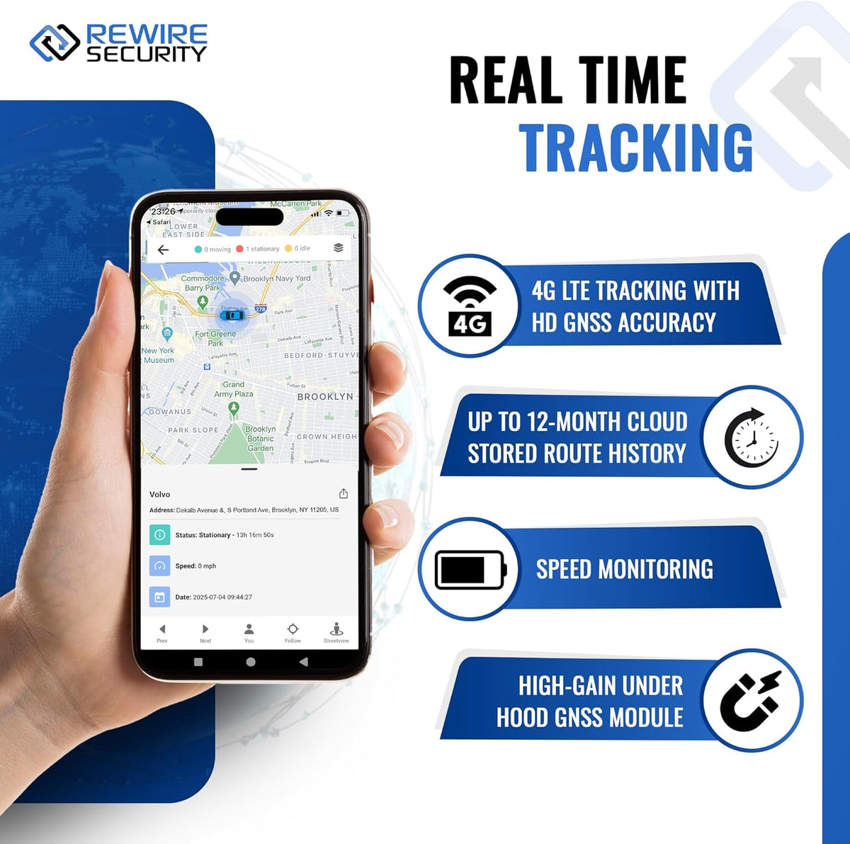 REWIRE SECURITY 104N 4G Magnetic GPS Tracker for Vehicle | Easy Mount | Fits with Car, Truck, Van & Motorbike | Portable Live Tracking | Up to 21-Day Battery Life | Low Cost Subscription Plans