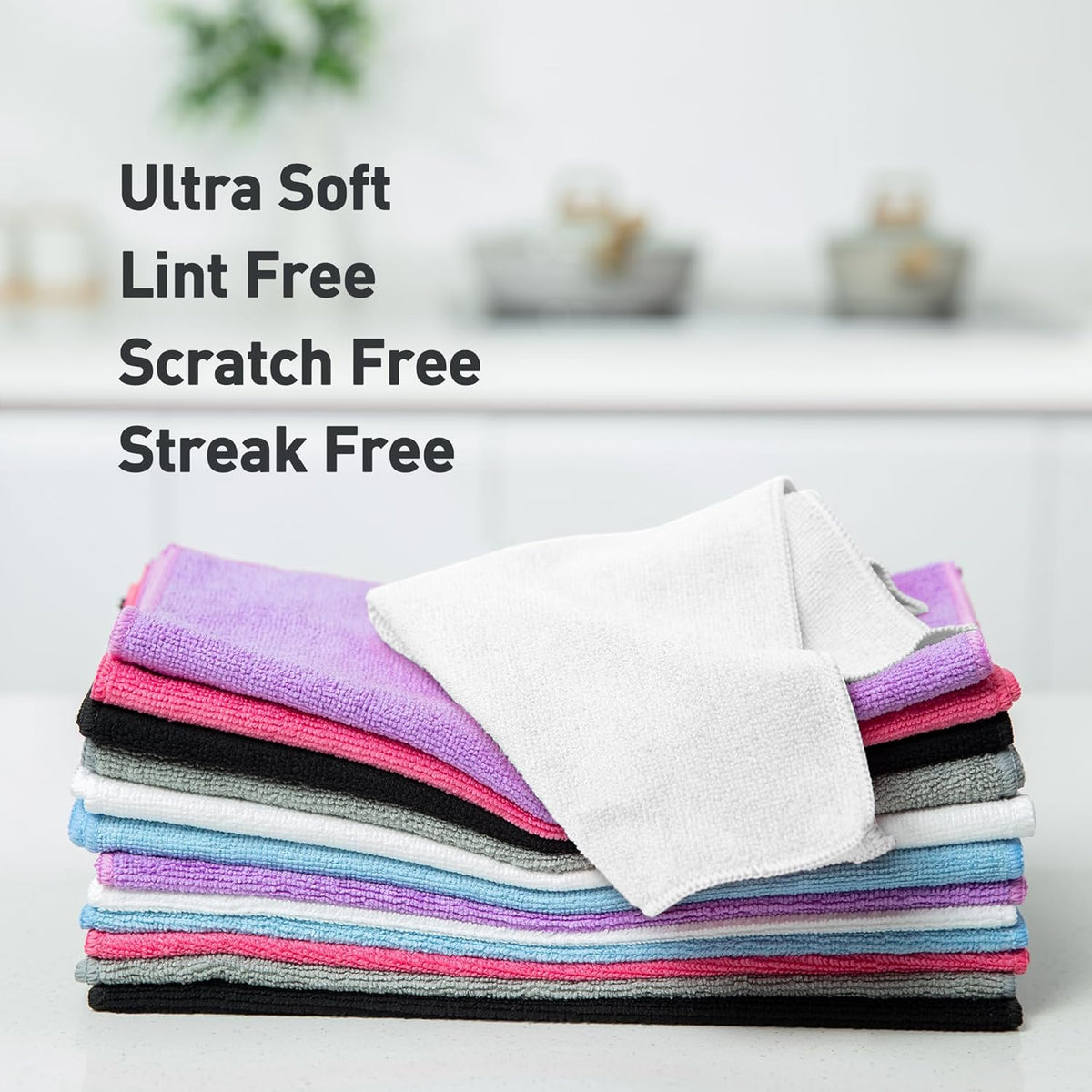 White Microfiber Cleaning Cloth 13"x13", Ultra Soft Absorbent Microfiber Cleaning Rags for Housekeeping Cleaning Supplies, Lint Free Reusable Cleaning Cloths for House Washable, Pack of 12