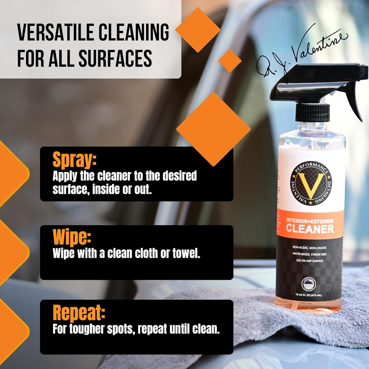 VPD Car Interior & Exterior All Purpose Cleaner 16oz - Versatile Interior & Exterior Use, Safe & Effective Non Acidic Formula, Removes Grease, Grime & Dirt, Engine & Rim Cleaner, Citrus Scent