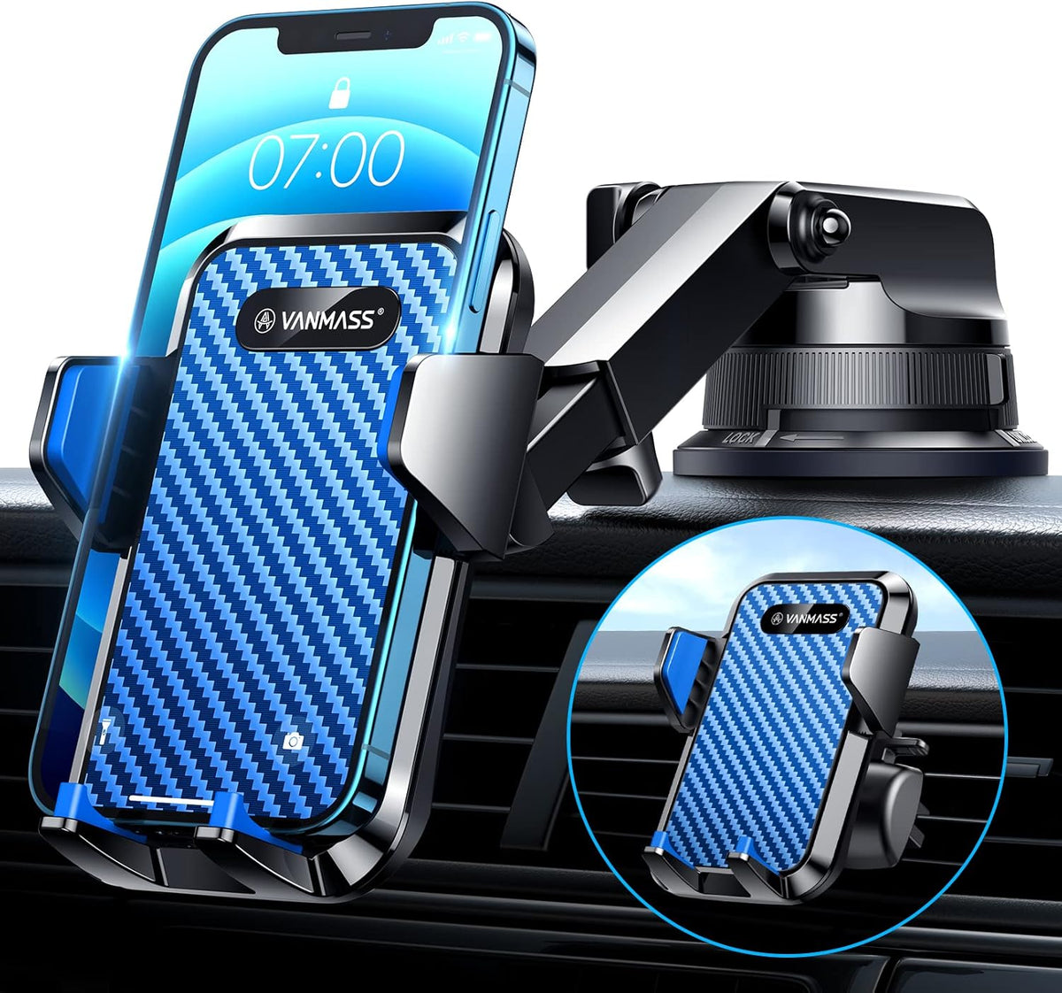 VANMASS [2024 Upgrade Phone Holders for Your Car [Super Suction Cup] Cell Phone Mount Car Dashboard Window Vent Desk Fit for iPhone 15 Pro Max 14 13 Universal Handsfree Automobile Vehicle Cradle，Blue