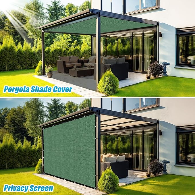 Amagenix 90% Pergola Shade Cover 10' X 16' Sun Shade Cloth with Grommets for Outdoor Garden Patio Porch, Commercial Grade 200 GSM - Cable Zip Ties Included (We Customized) GN108, Green
