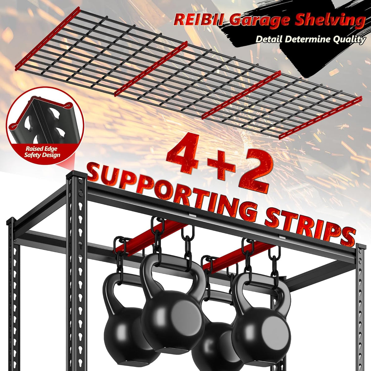 REIBII 3300LBS Garage Shelving 48" W Storage Shelves 6 Tier Garage Shelving Heavy Duty, Adjustable Metal Shelves for Warehouse, Basement, Storage, 48" W x 78" H x 18" D