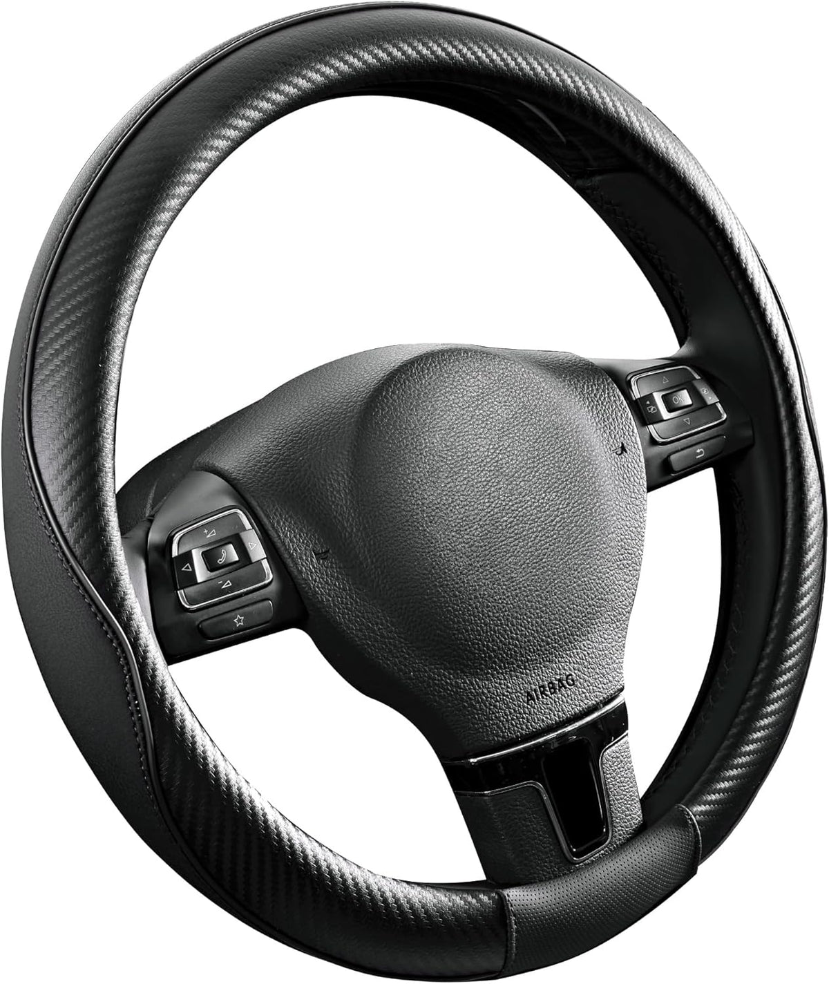 PIC AUTO Steering Wheel Cover, Black Piping Leather, Sports Carbon Fiber and Super Breathable Leather, Universal 14.5-15.5 Inch Anti-Slip Steering Wheels Accessories for Men & Women
