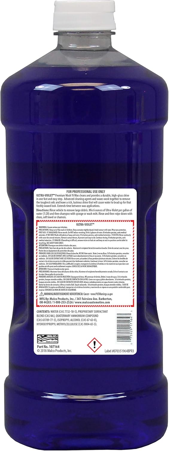 Malco Ultra Violet Premium Wash'n Wax – Best 2-in-1 Car Wash and Wax/Cleans and Provides A Durable, High-Gloss Shine in One Fast and Easy Step / 64Oz. (107164)