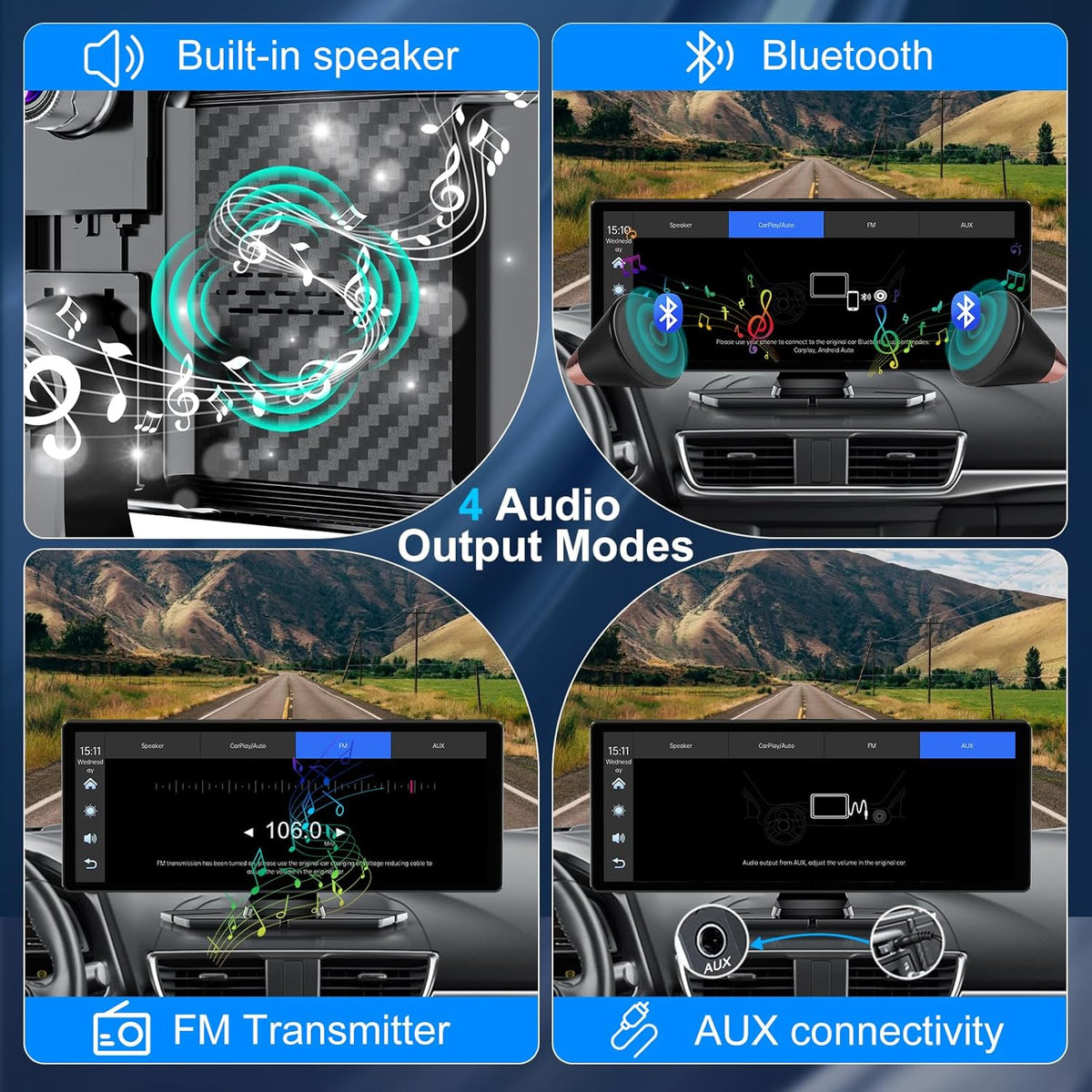 Carplay Screen for Car,10.26" HD Car Stereo for Apple Carplay & Android Auto -with Rotatable 4K Dash Cam & HD Backup Camera, Dual Front/Inside Recording, GPS Navigator for Cars,Trucks