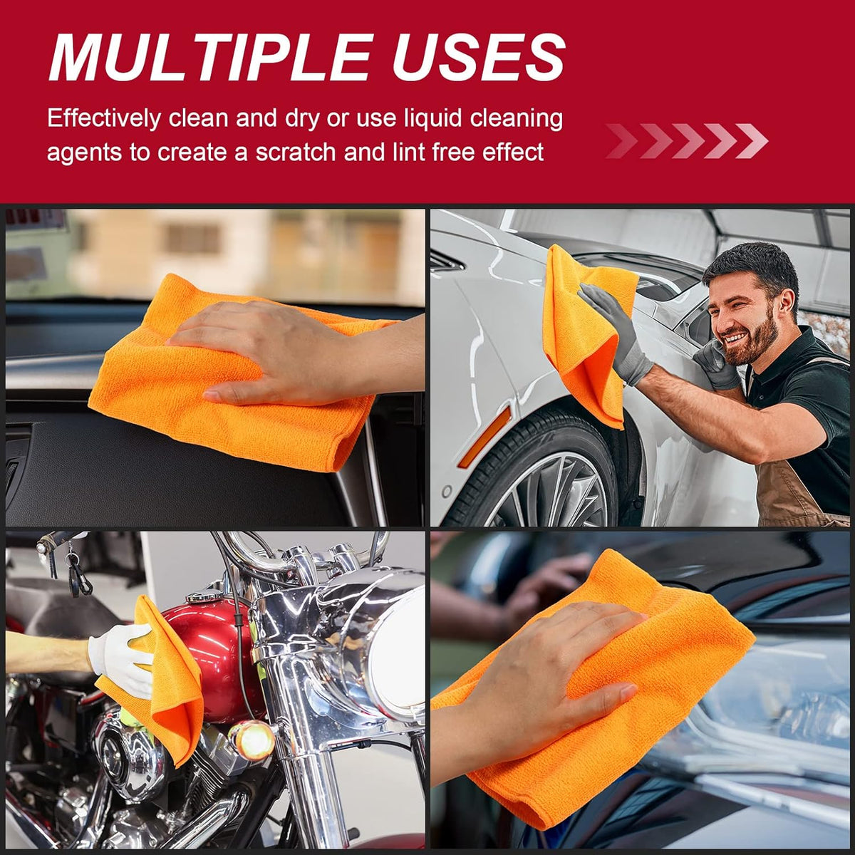 200 Pcs Microfiber Cleaning Cloth 16x16 Inch Microfiber Towels for Car Ultra Absorbent Cleaning Rags Reusable Lint Free Streak Free Detailing Towel for Car Washing Drying Dusting (Orange)