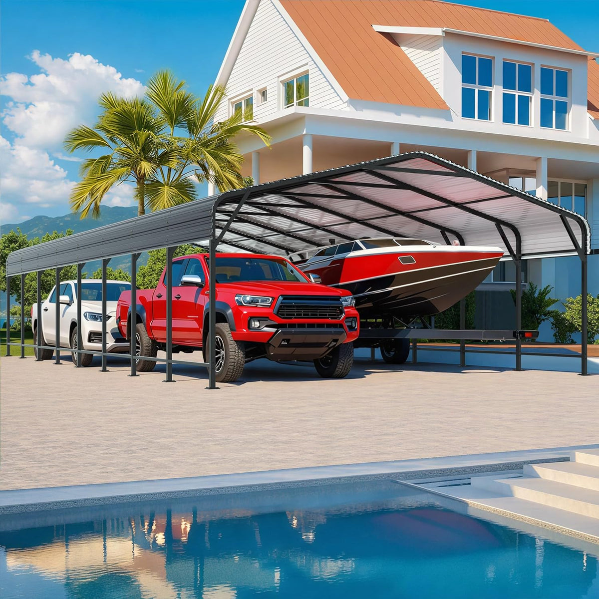 20x40 FT Metal Carport Canopy Heavy Duty with Reinforced Base and Galvanized Steel Roof & Frame, Garage Shelter for Cars, Boats and Trucks