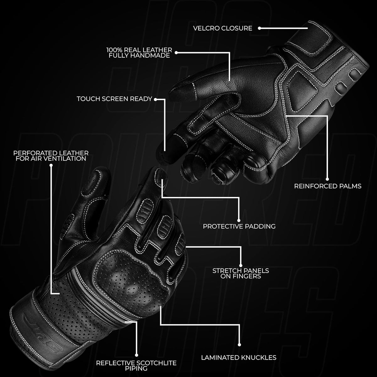 J.A.G. Motorcycle Gloves - Premium Leather Perforated Motorcycle Gloves for Men with Knuckle Protection | Touchscreen Motorbike Riding Gloves