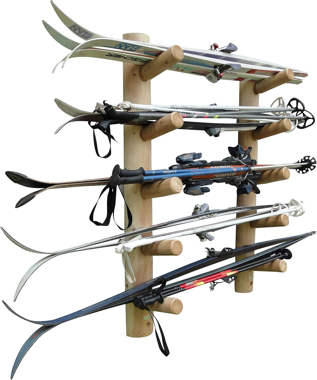 10-Place Wall-Mounted Ski Log Racks - Skis Wall Mount Garage Racks, Indoor & Outdoor Vertical Ski Holders for Walls, Hangers for Skis Indoor Storage Rack, Garage Hanging Rack - Natural