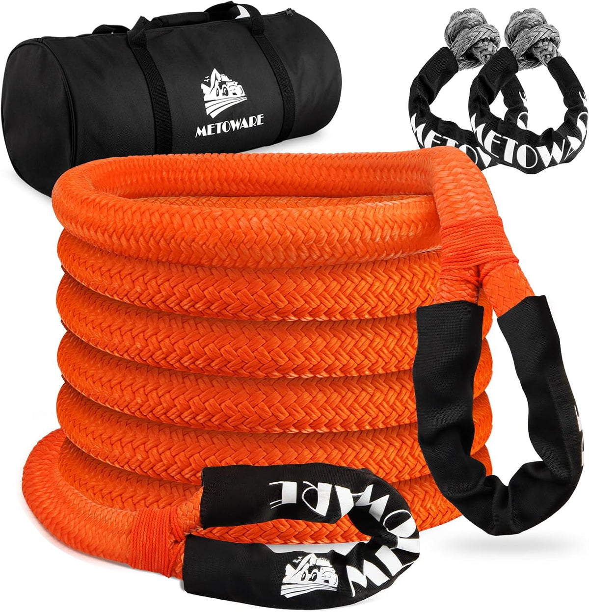 Metoware Kinetic Recovery Rope Kit with 2 Soft Shackles, 56000lbs, 1.25'' X 30FT, Heavy Duty Tow Rope for UTV, ATV, Truck, Tractor
