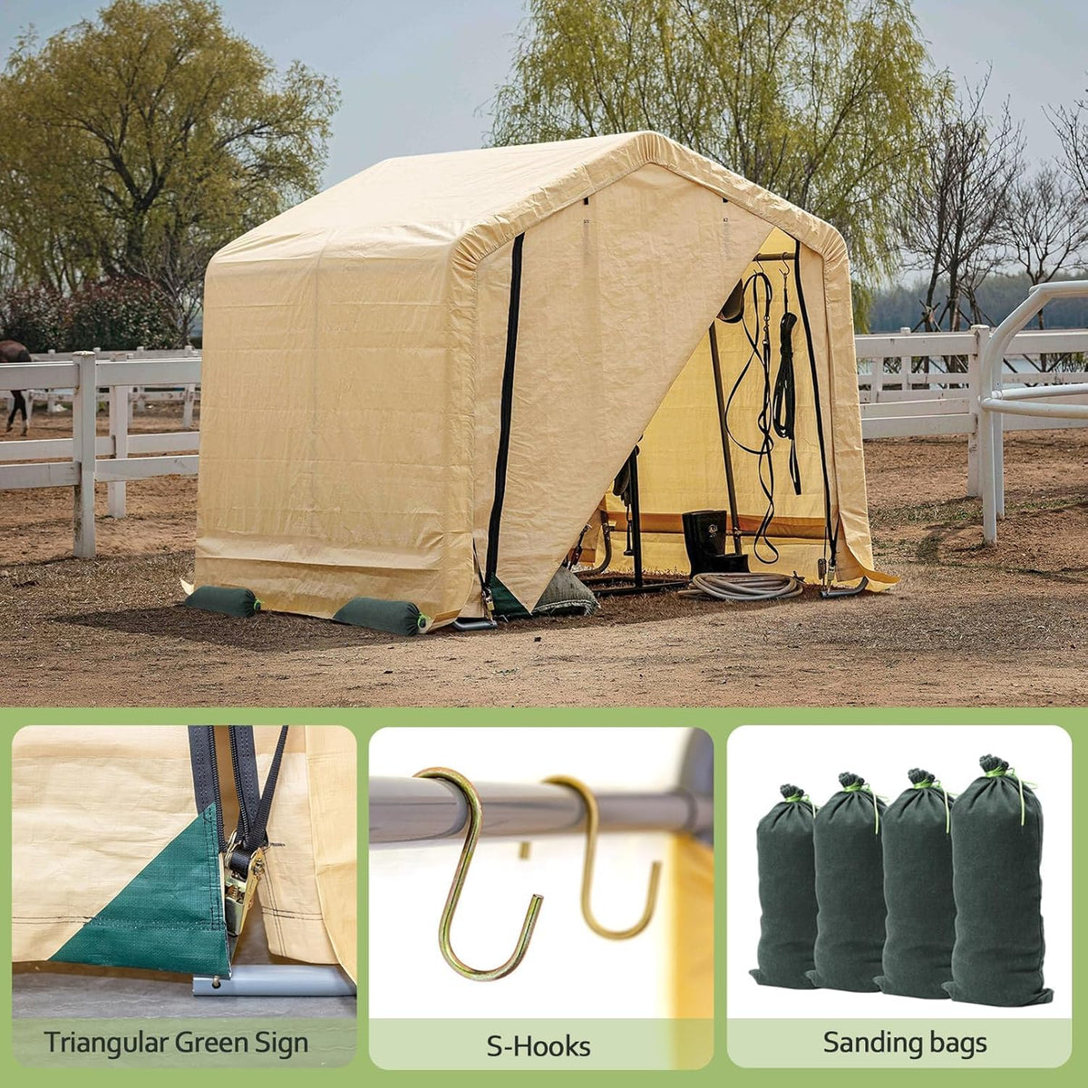 6x6 ft Heavy Duty Outdoor Storage Shed with Roll-up Zipper Door S-Hooks and Sandbags, Waterproof and UV Resistant Portable Garage Carport, Motorcycle Bike ATV Tent Shed, Yellow