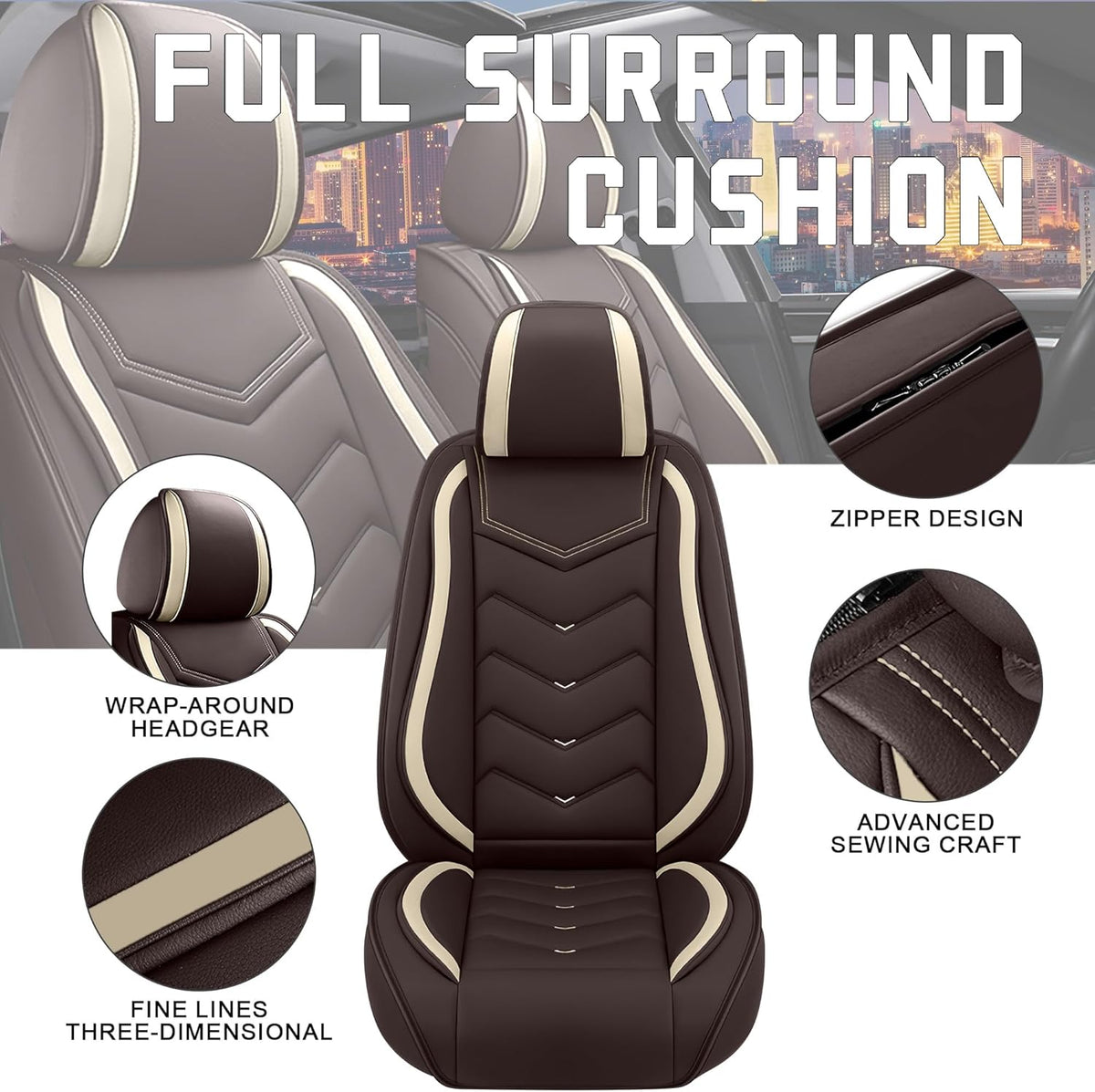 Car Seat Covers for Chrysler Pacifica 2004-2025, Stylish Sport Seat Cover, Premium Nappa Leather Car Seat Cover. Automobile Seat Covers Sets.(Standard 5 Seats/Coffee Color)
