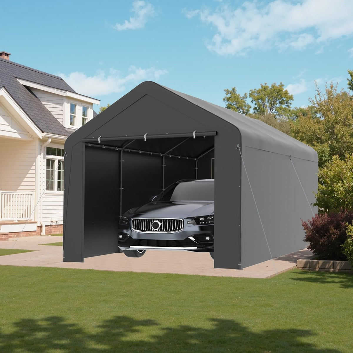 GOJOOASIS 10x20 Carport Heavy Duty Portable Garage Shelter Metal Car Canopy Tent with UV-Resistant & Weatherproof Top Cover for RV & Vehicles (Gray, 10x20 with sidewalls)