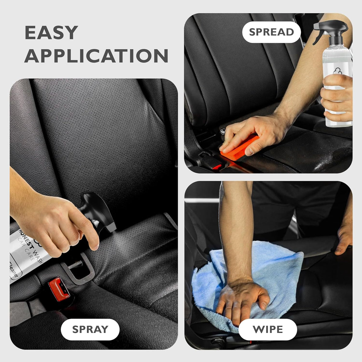 Honest Wash Car Leather Cleaner – Cleans, Conditions, & Restores Leather | Replenishes Natural Oils and Prevents Cracking | Non-Greasy Formula for Seats, Panels, & More | Made in The USA (16 Fl Oz)