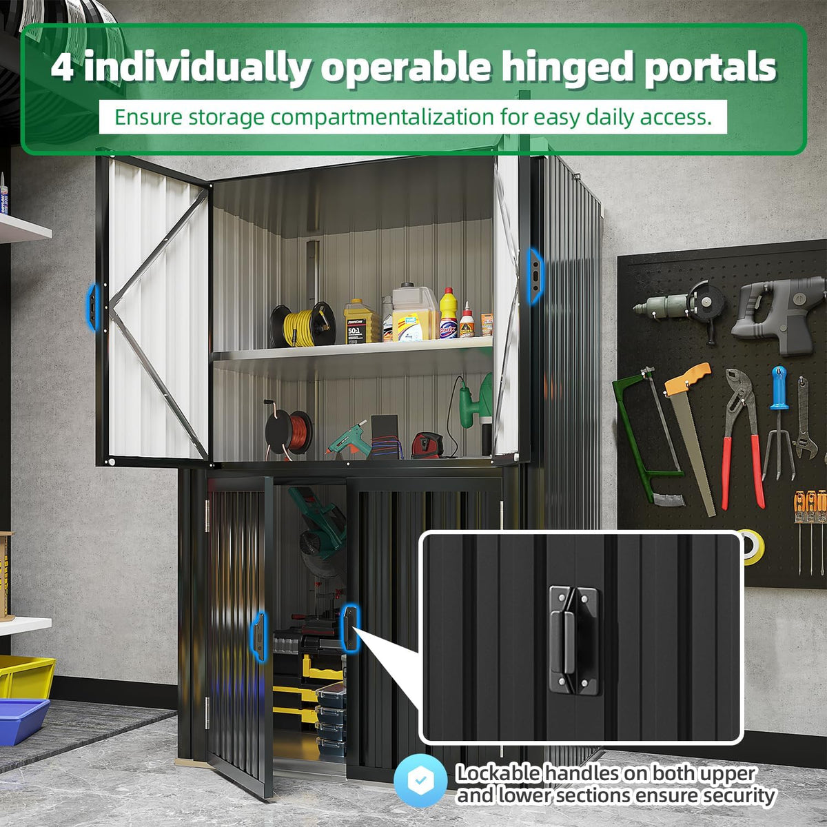 AECOJOY Outdoor Storage Cabinet Waterproof with Shelves, Dark Grey Lockable Vertical Outdoor Cabineyt, Large Storage Shed Tall Weatherproof Outdoor Cabinets Garden Sheds & Outdoor Storage Clearance