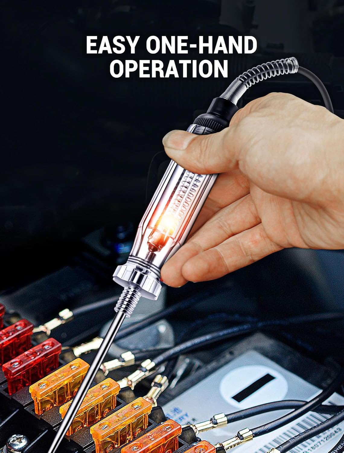 Heavy Duty Automotive Circuit Tester, Premium 6-24V Test Light with 135 Inches Extended Spring Wire & Stainless Probe, Circuit Voltage Tester with Replacement Indicator Light for Car/Vehicles