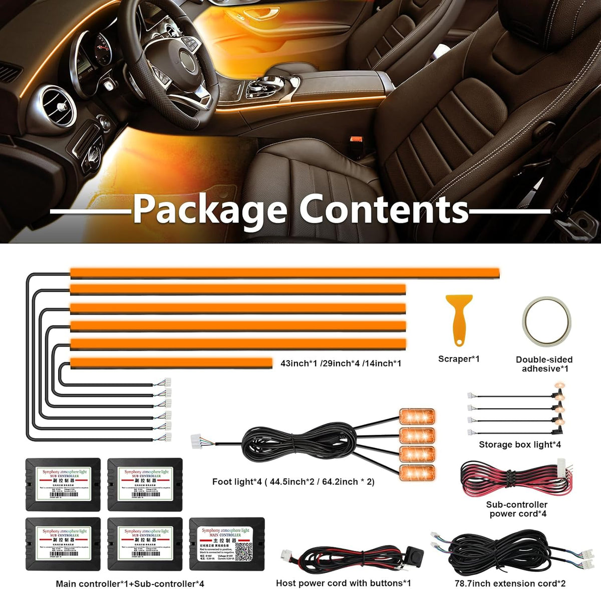 WEBUPAR Acrylic Interior Car Lights, Car Accessories 14 in 1 Car LED Strip Lights with APP Control