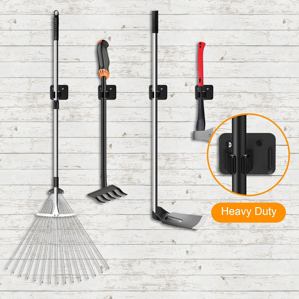 4 Pack Stainless Steel Broom Holder Wall Mount with Hook, Screw Drilling Broom and Mop Organizer Wall Hanging, Heavy Duty Storage Rack for Laundry Garage Closet Garden Tool Organizer, Black