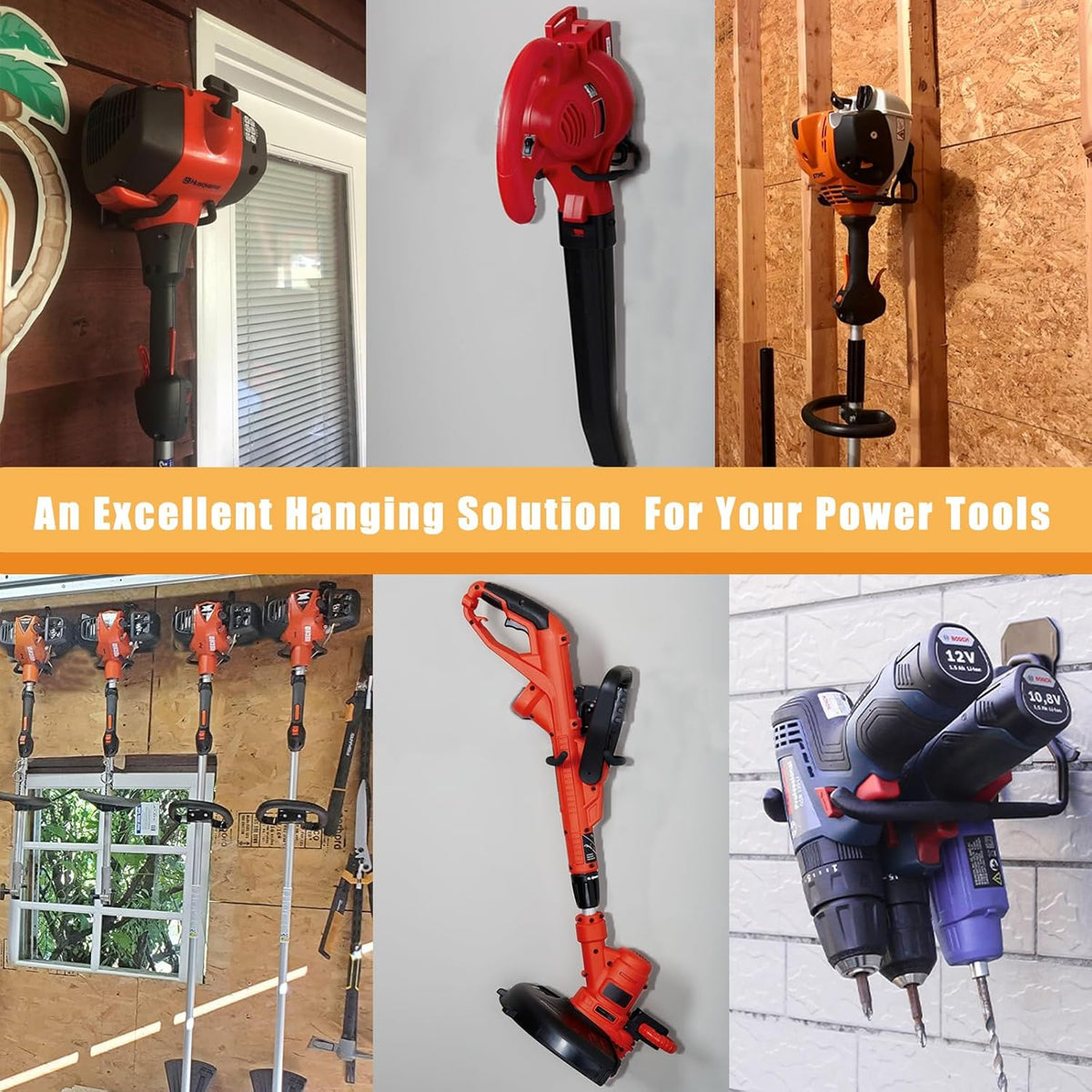 Weedeater Hanger - String Trimmer Hanger, Wall Mounted Power Tool Holder, Utility Hooks for Garage Tool Organizers and Storage (Black-1 P)