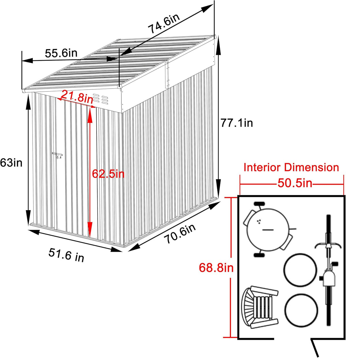 BlueWish 4'x6' Storage Shed, Lean-to Outdoor Storage Shed with Built in Vents, Metal Tool Shed Small Shed Kit with Galvanized Sloping Roof, Sheds & Outdoor Storage for Tool Storage