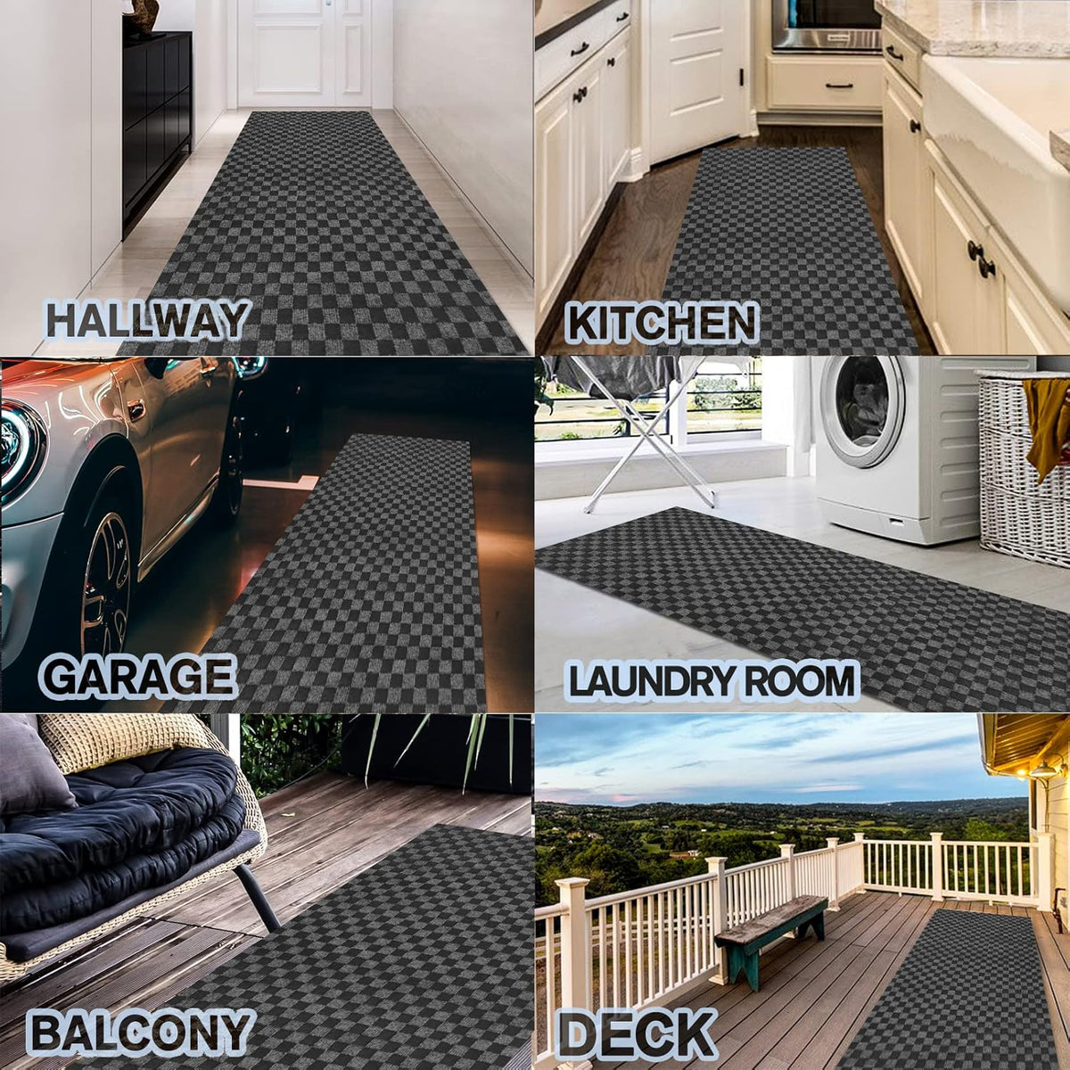 Custom Size Backed Non-Slip Area Rugs Runner, Easy Clean, Waterproof Runner Rugs for Hallway Entryway, Kitchen, Laundry, 4FT x 40FT, Gray Checkered