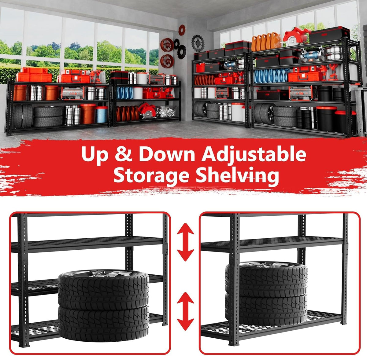 Storage Shelves, Garage Shelving Heavy Duty 2800 LBS Capacity, 48"L x 18"W x 72"H Adjustable Metal Shelving Organizer Wire Rack, 5 Tier Utility Shelf Unit for Pantry Closet Warehouse Organization