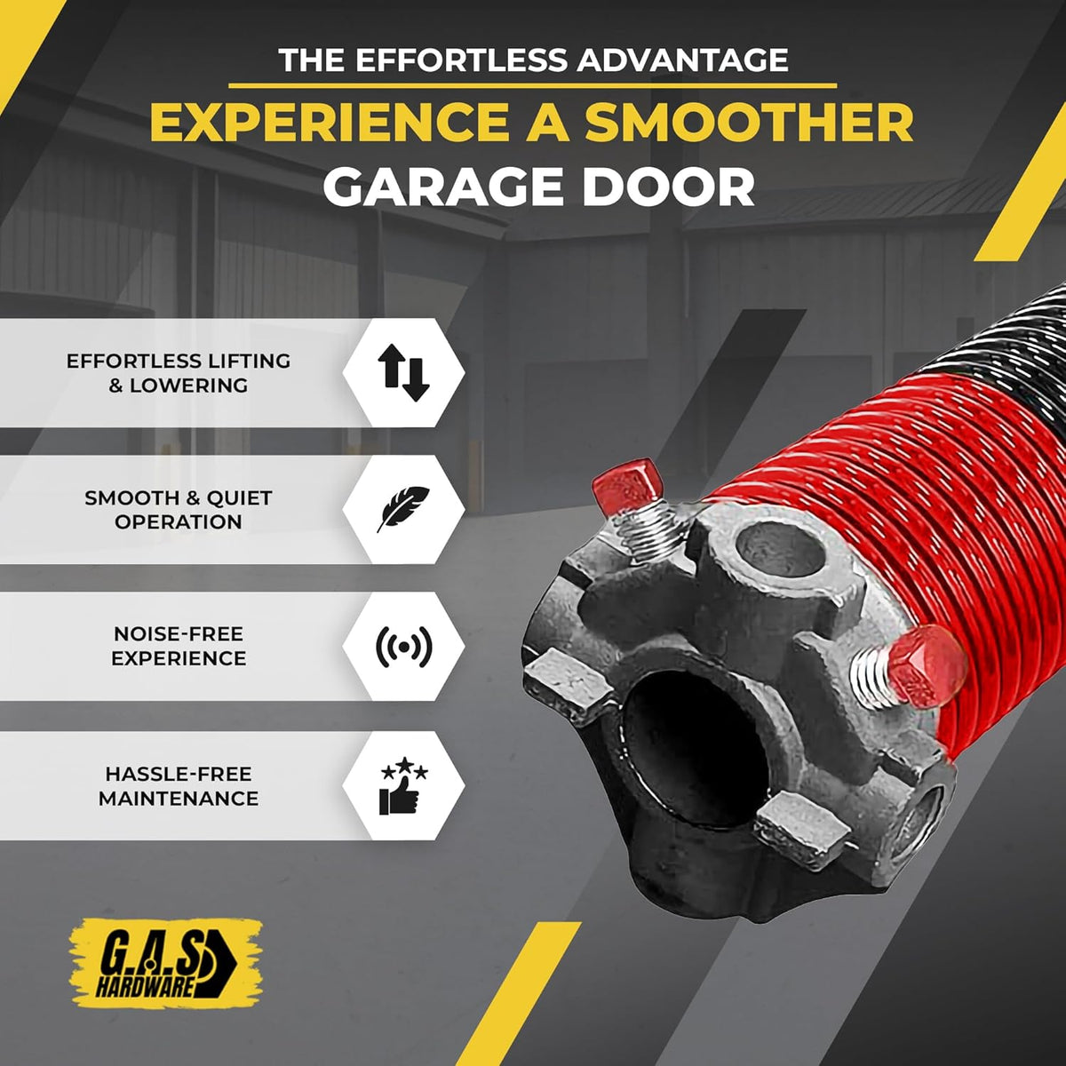 Garage Door Torsion Spring 225x2x25 Torsion Springs for Right Side of Garage Door with 1" Steel Bearing, Gloves, and Winding Bars Precision E-Coating 5-Year Warranty Minimum 30,000 Cycles (Black Cone)