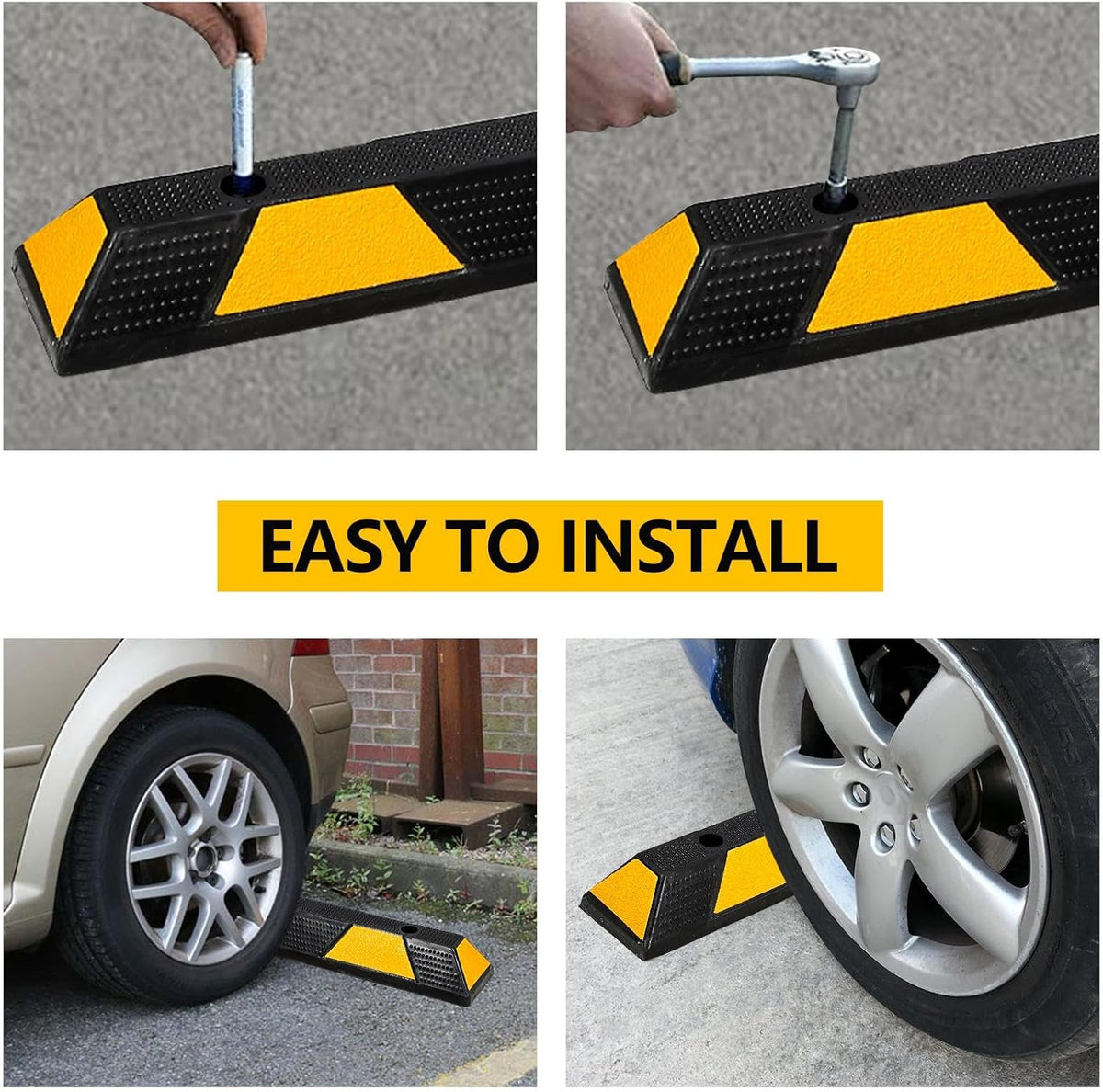 Curb Parking Garage Floor Stopper - 72 Inch Extra Wide Heavy Duty Rubber Parking Lot Stopper, for Vehicles Truck Driveway, Protect Pumpers from Cars Vans Trucks 1PC