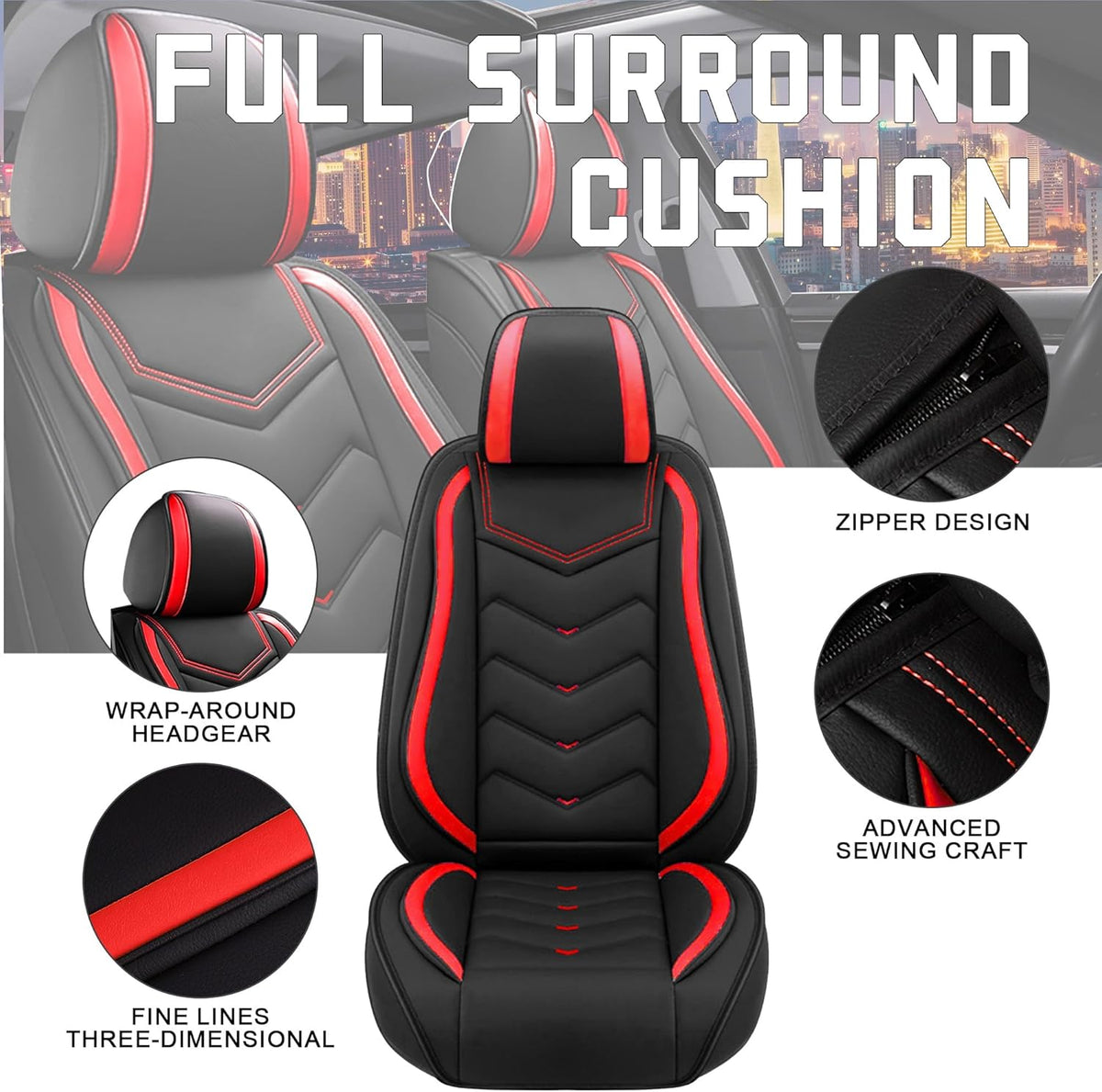 Car Seat Covers for Chrysler Pacifica 2004-2025, Stylish Sport Seat Cover, Premium Nappa Leather Car Seat Cover. Automobile Seat Covers Sets.(Standard 2 Seats/Black Red)