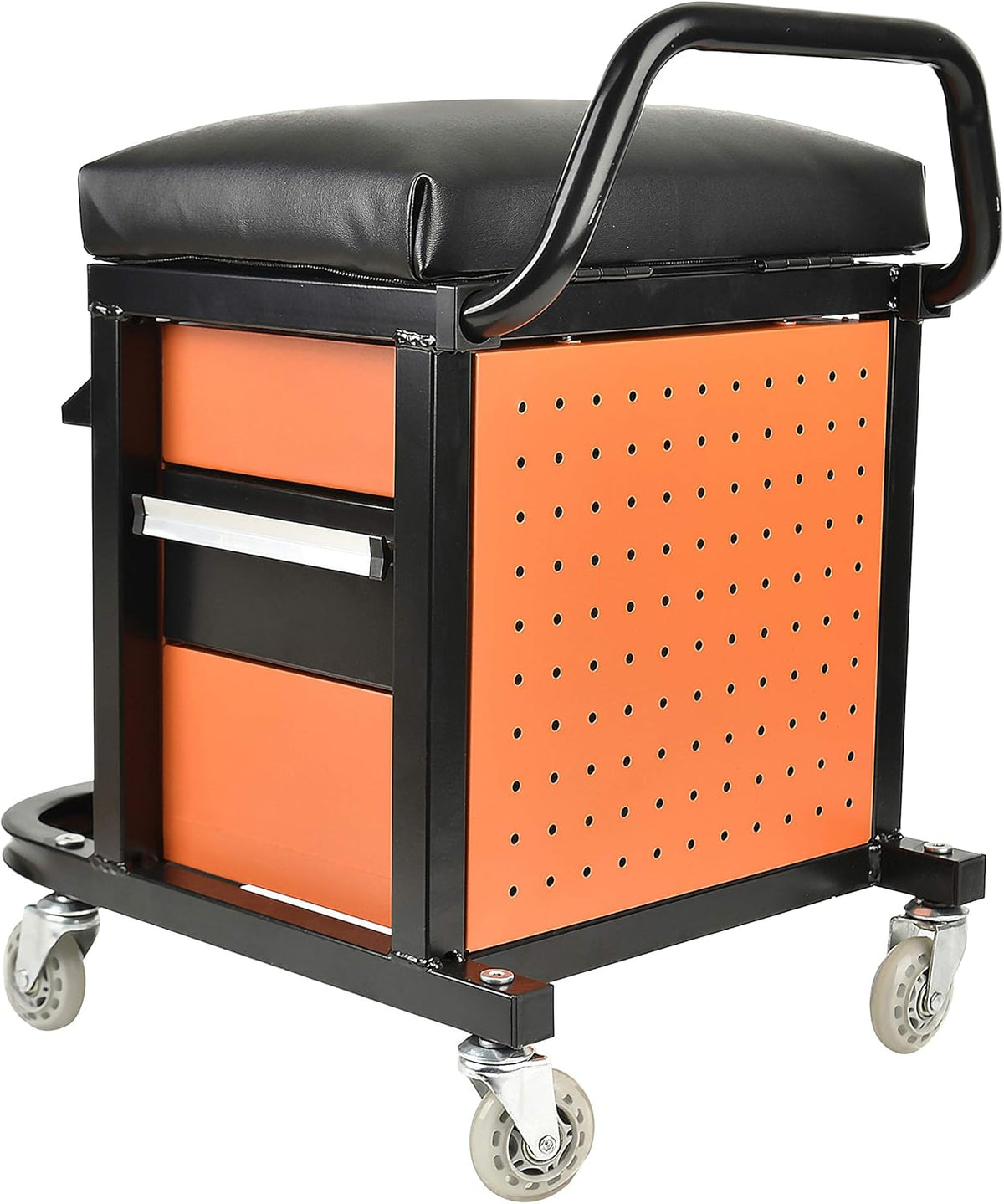 Eisen Rolling Tool Box with Seat, Mechanics Seat with Storage Drawers and 2-1/2" Swivel Casters, 300 lb. Capacity