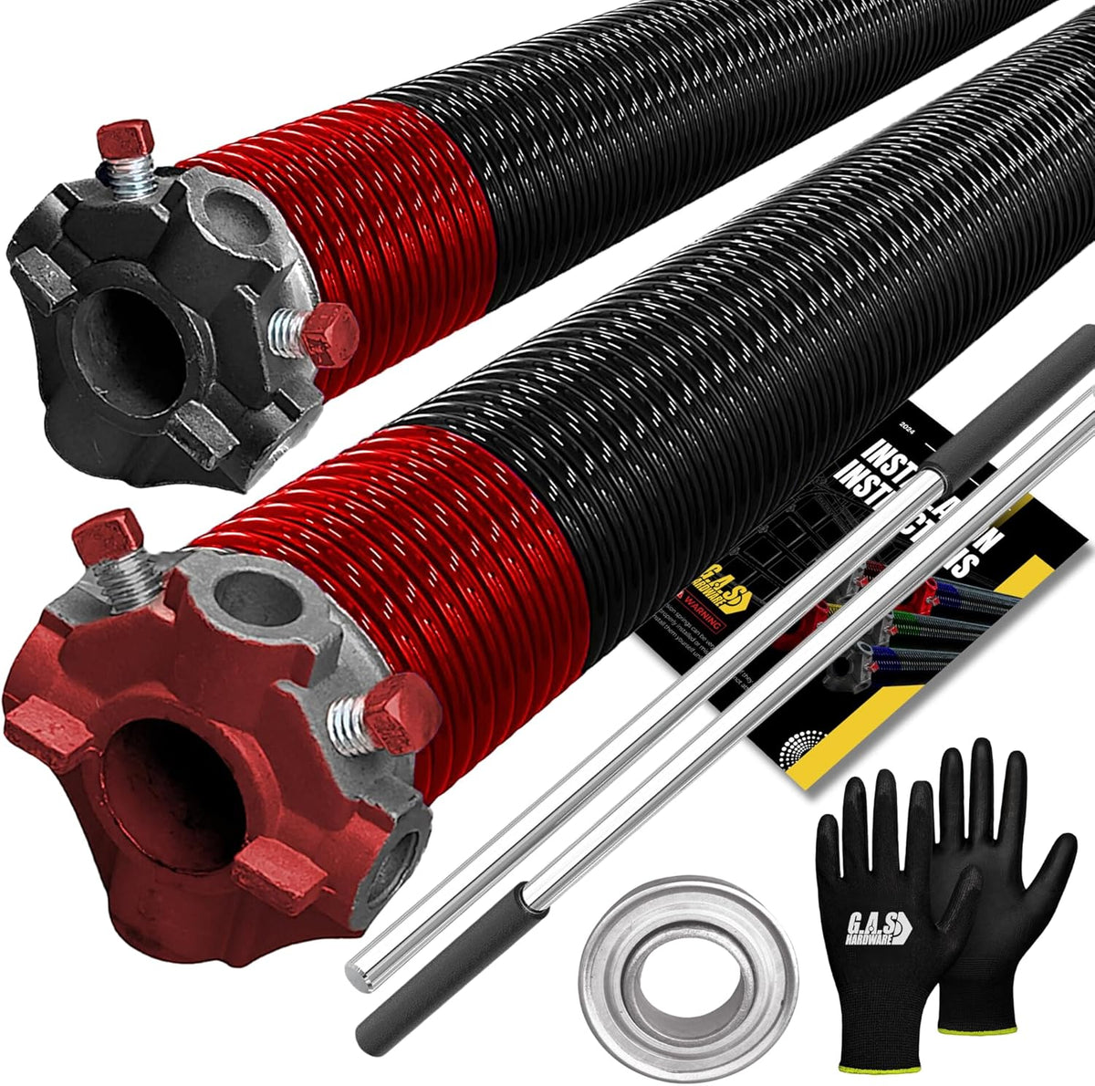 Garage Door Torsion Springs 225x2x27 Includes 1” Steel Bearing, Gloves, and Winding Bars for Left and Right Side of Garage Door Precision E-Coating 5-Year Warranty Minimum 30,000 Cycles (Pair)
