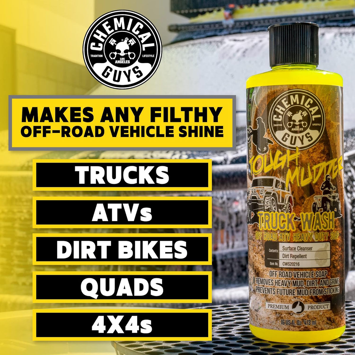 Chemical Guys CWS202 Tough Mudder Foaming Truck, Off Road and ATV and RV Heavy Duty Wash Soap, (Works with Foam Cannons, Foam Guns or Bucket Washes), 128 fl oz (1 Gallon), Lemon Scent