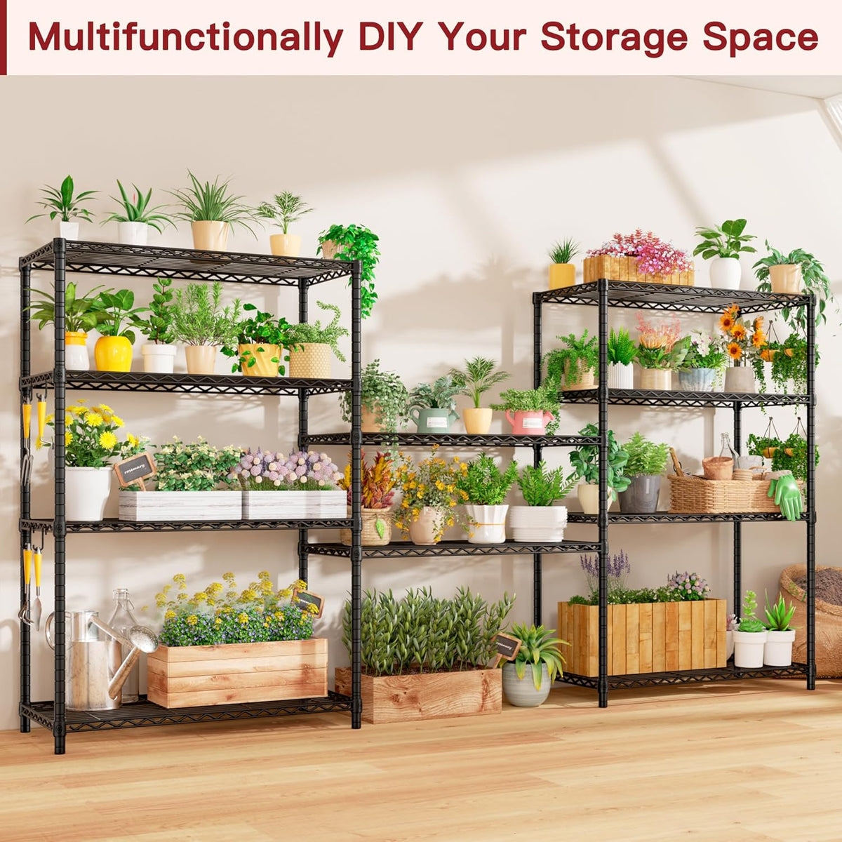 PrimeZone Wire Metal Storage Shelves - 5 Tier Adjustable NSF Certified Heavy Duty Garage Shelving Unit Organizer Rack, Steel Utility Shelf for Kitchen, Pantry, 35.5" W x 14" D x 72" H, Black, 2 Packs