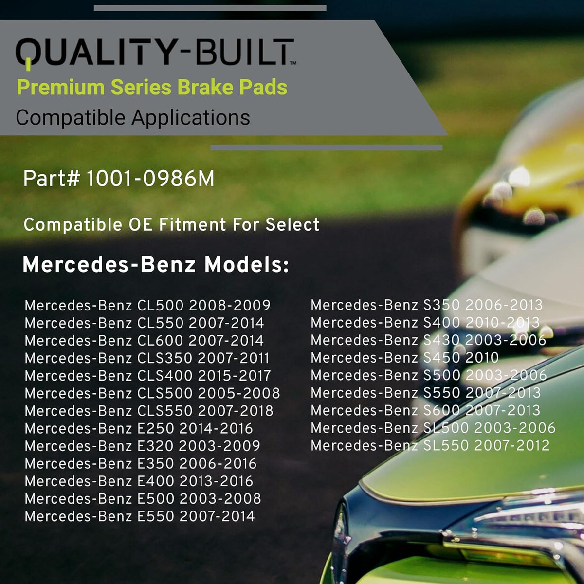 Premium Semi-Metallic Rear Brake Pads (1001-0986M) Compatible with 2003-2018 Mercedes-Benz (CL500/CL550/CL600/CLS350/CLS400/CLS500/CLS550/E250/E320/E350/E400/E500/E550/S350 & More)