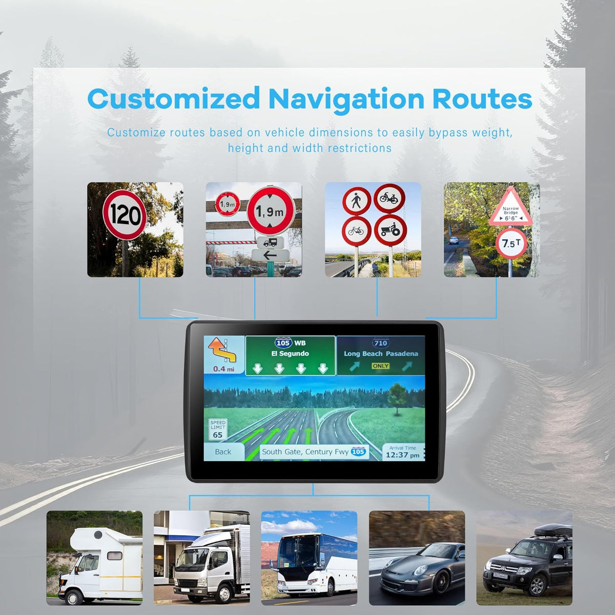 GPS Navigator for Car Truck RV, Latest 2025 Map 7 inch Touch Screen Car GPS, Support Voice Turn Direction Guidance/Speed and Red Light Warning/Custom Truck Routing