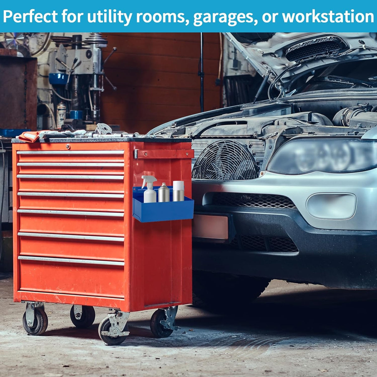 Magnetic Aerosol Spray Can Holder, Magnet Toolbox Bottle Holder, Tool Box Storage Rack for Garage and Home, Craft Workspace, Mechanic Paint Bottle Can Organizer, Blue, 3"x8.3"