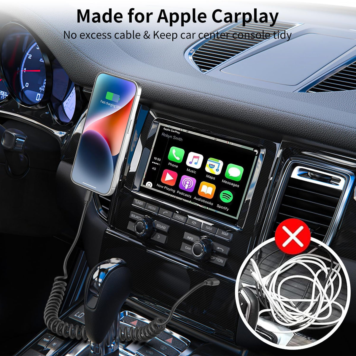 Coiled USB C to Lightning Cable 3FT, 2 Pack Short Car Charger Cord Fast Charging Retractable USB C to iPhone Cord for CarPlay Compatible with iPhone 14/13/12/11Pro/X/XR/8/7/6s/Plus