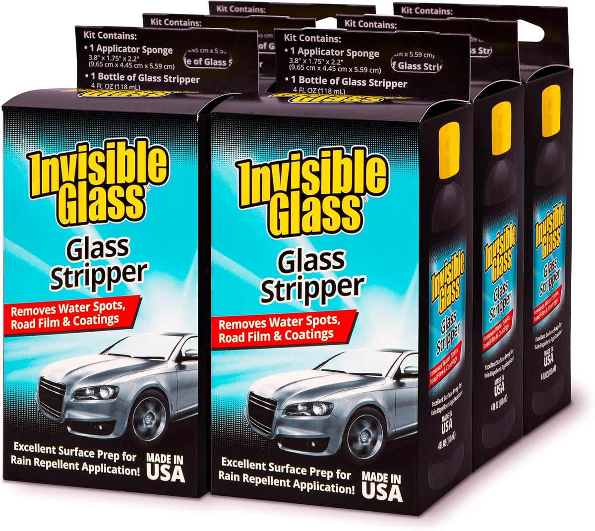 Invisible Glass 91411-6PK Glass Stripper – Hard Water Spot Remover – Strips Coatings, Waxes, Oils & Road Film – Preps Windshields for Rain Repellent & Ceramic Coating – 4 Fl Oz (Pack of 6)
