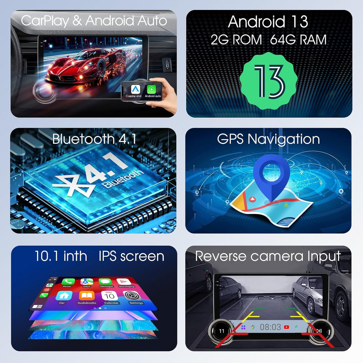 10.1" Wireless CarPlay & Android Auto Car Stereo - 2GB RAM 64GB ROM, DSP Sound, 1080P Backup Camera, Bluetooth 5.0, HD Touchscreen Media Receiver