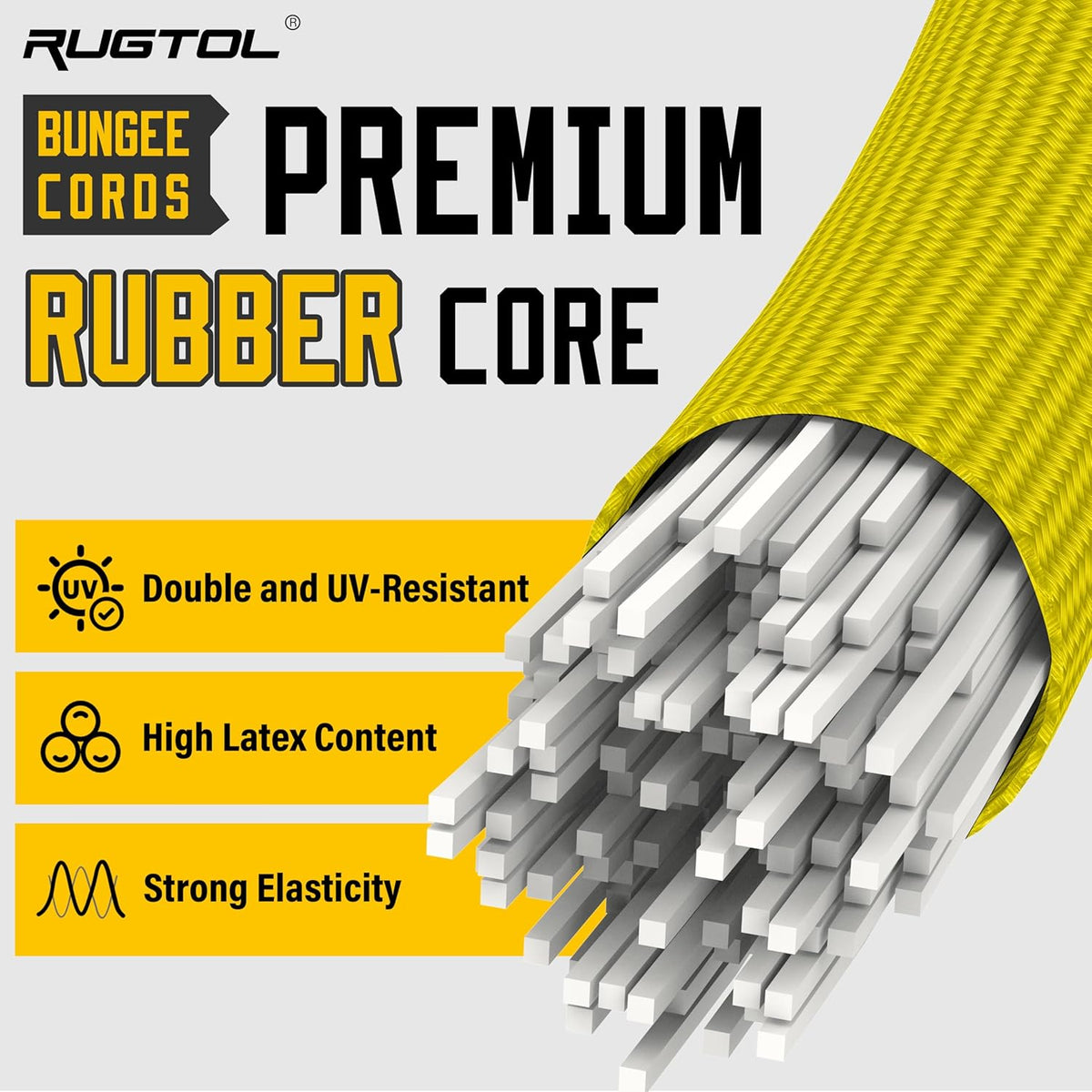 Bungee Cords with Hooks, 36 Inch Adjustable Yellow Bungee Cords with Carabiner Heavy Duty Outdoor, 8mm Thick Easy to Adjust Bungee Rope UV Resistant for Tarp, Bike Rack, Garden, Binding, 6 Pack