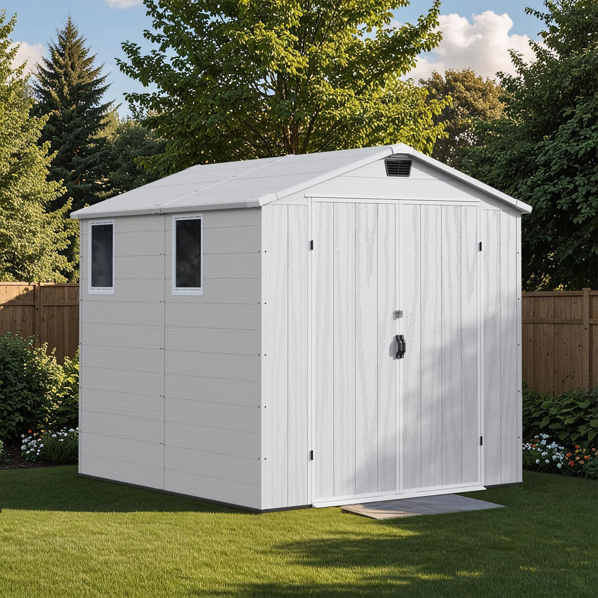 Patiowell 6x8 FT Outdoor Storage Shed with Floor - Resin Tool Shed with Lockable Door & 2 Windows, Easy Assembly for Garden, Backyard, Lawn Equipment, Light Gray
