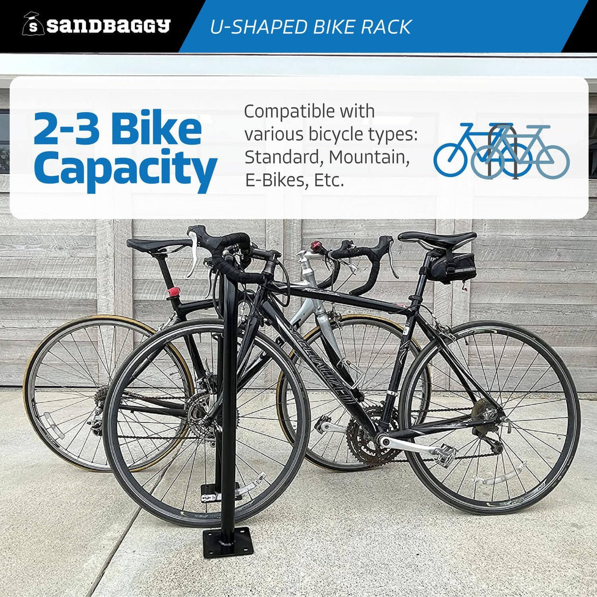 Sandbaggy In Ground Bike Rack | U Shaped, Commercial, Outdoor, 1 Loop, Galvanized Steel | Black, 14.5" x 34" (1)