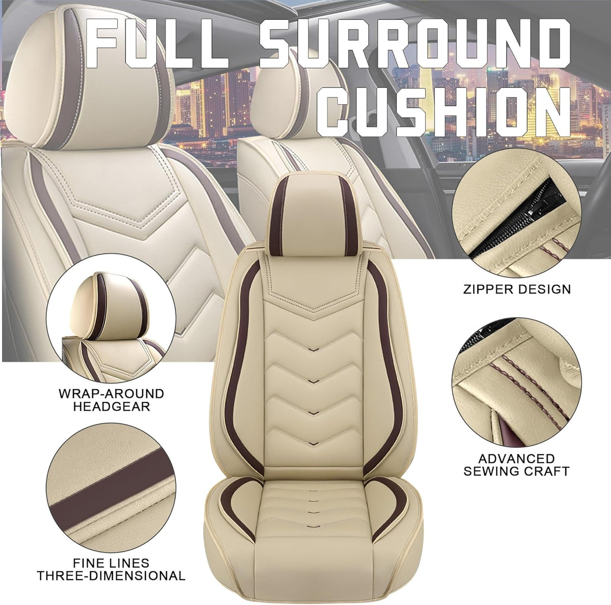 Car Seat Covers for Chrysler Pacifica 2004-2025, Stylish Sport Seat Cover, Premium Nappa Leather Car Seat Cover. Automobile Seat Covers Sets.(Standard 2 Seats/Beige)