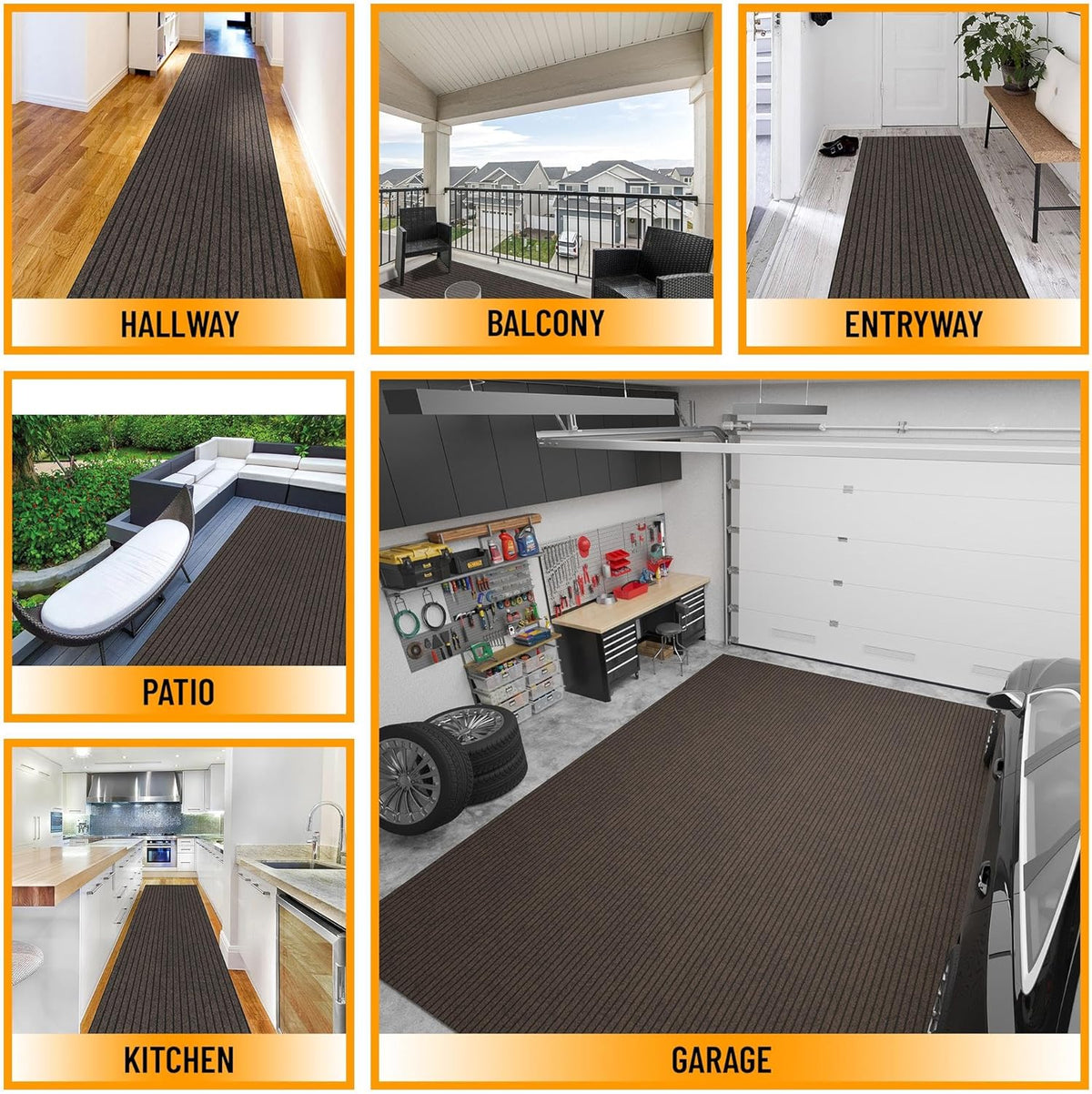 Ottomanson 2' x 6' Hallway Runner with Scraper Pile Extra Durable Non-Slip Rug Mat for Indoor & Outdoor Use - Ideal for Kitchen, Entryway, Patio & Garage - High-Traffic Carpet, Brown