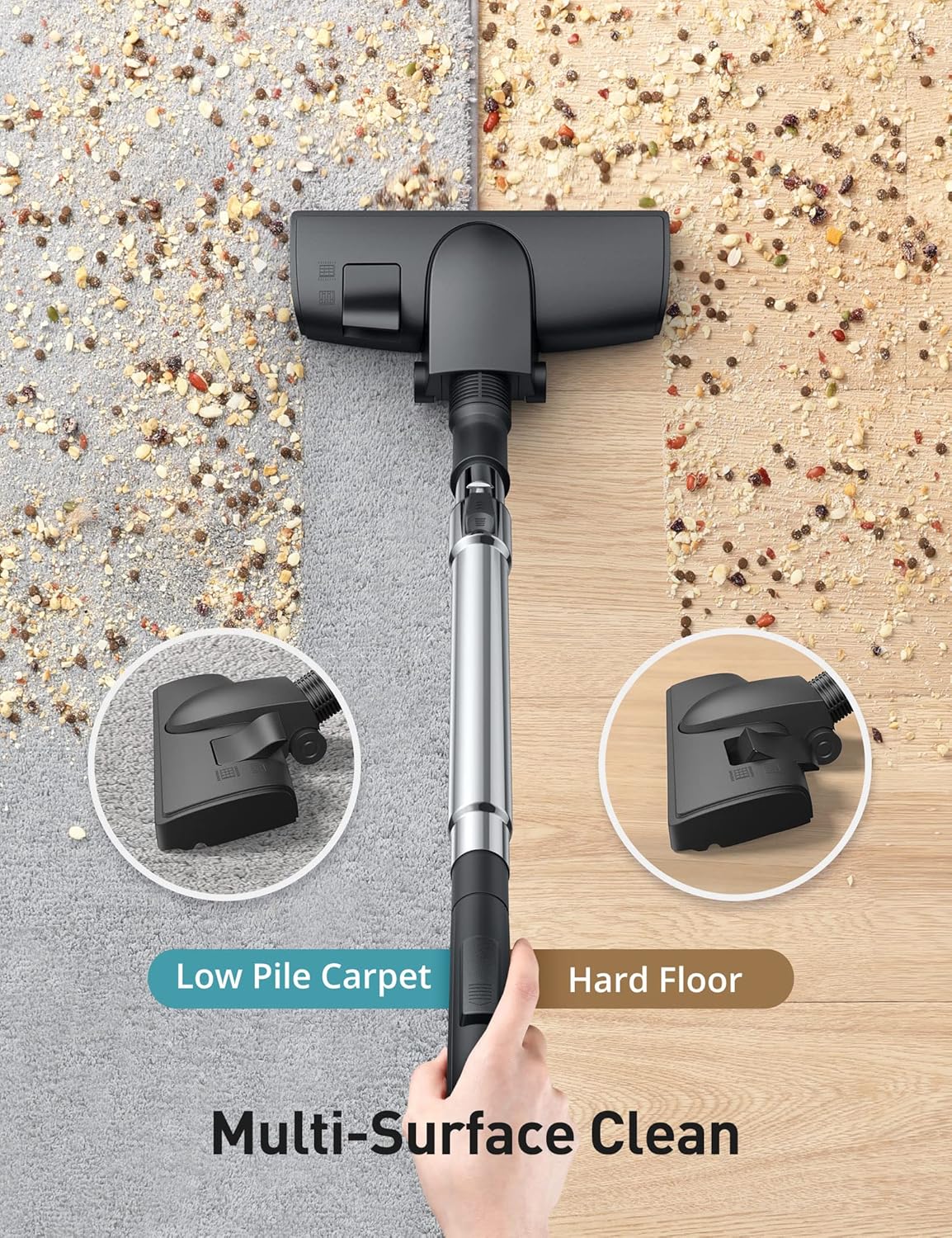 Aspiron Canister Vacuum, Upgraded 1600W Bagless Canister Vacuum Cleaner, Auto Cord Rewind, H13 HEPA Filter, 3.7Qt Large Capacity, 5 Tools for Hard Floors, Carpet, Pet, Upholstery, Tiles, Car, Orange